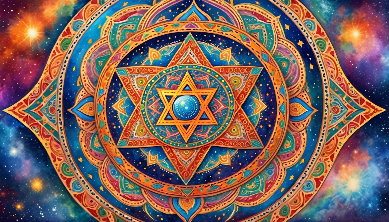Mandala,The Shield of David in the center,India,universe