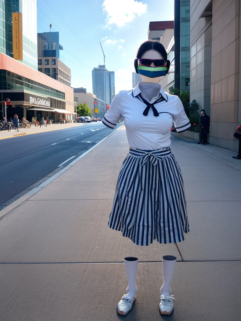 You can even see the feet, (Arch your back, Hands on hips), Be patient with peeing, Striped tie, Checked skirt, (From below), Polo shirt, (can not see, No humans, Headless, Faceless:1.5), Cute big tits, (8k, RAW Photos, Highest quality, masterpiece:1.2), (Realistic, photo-Realistic:1.37), Photon Mapping, Radio City, ((Hasselblad Photography)), Physically Based Rendering, whole body, socks