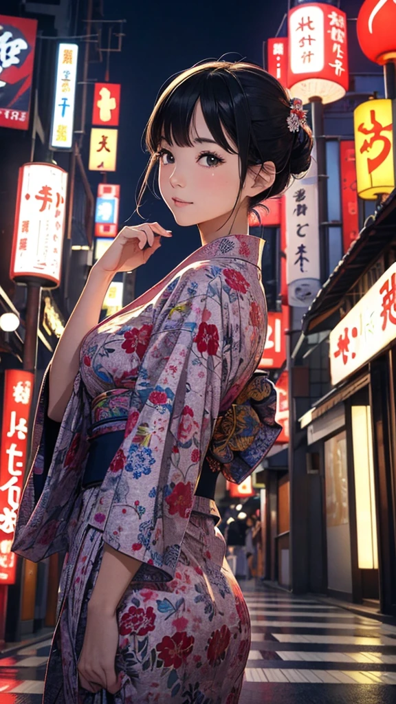 (masterpiece, Highest quality:1.1), (Popart Style),Flat Color,One Woman、yukata,Japan,Osaka、Tsutenkaku Tower、 Beautiful and detailed scenery, Beautiful lighting,very happy,Dynamic pose,Portrait Photography, sharp,An illustration：Don&#39;unreadable,
