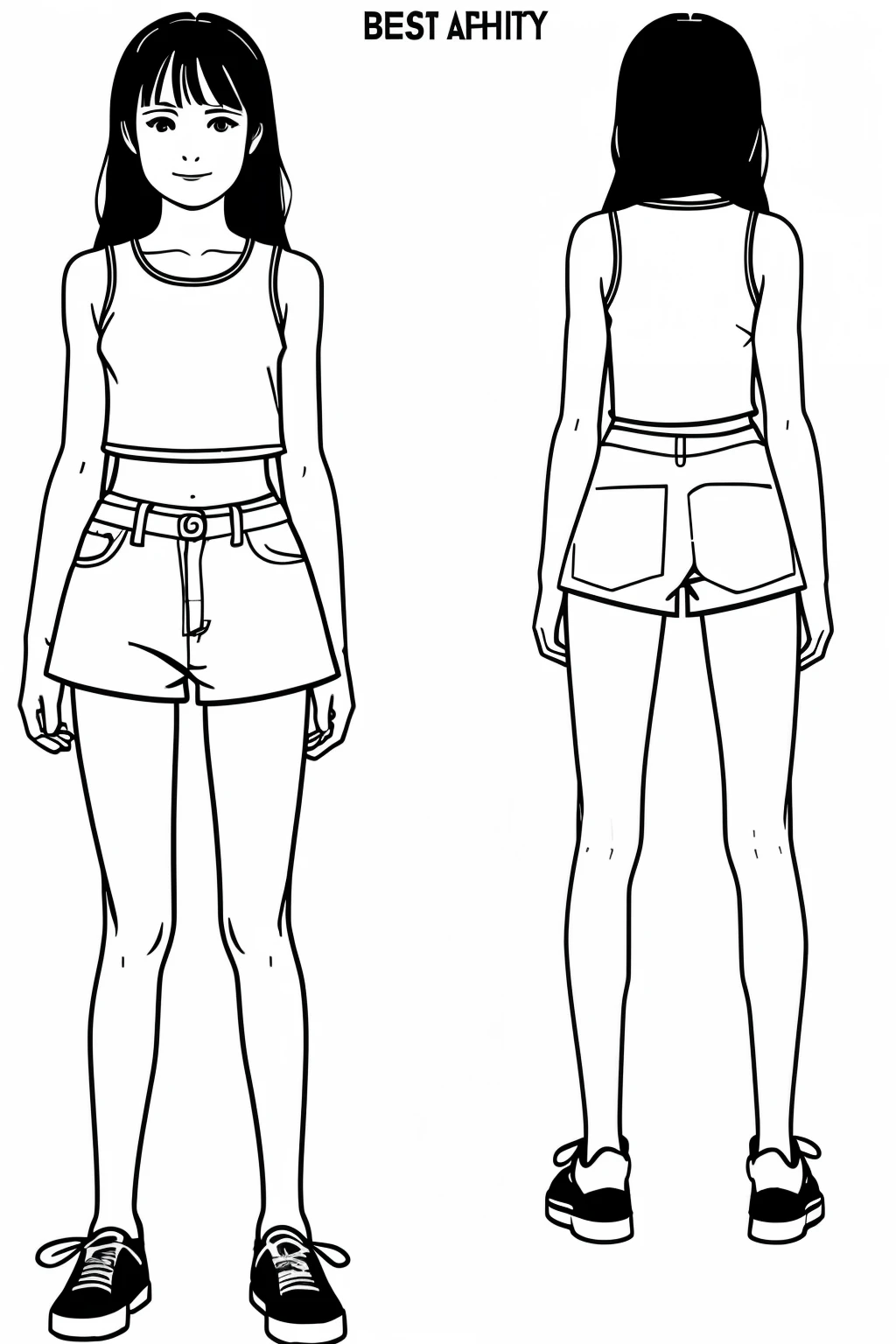 (best quality, masterpiece), 1girl, 15 yo, anime, standing girl, three view drawing, front and back and side, character sheet,full body,simple background