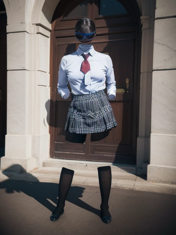 You can even see the feet, (Arch your back, Hands on hips), Be patient with peeing, Striped tie, Checked skirt, (From below), uniform, (can not see, No humans, Headless, Faceless:1.5), Cute big tits, (8k, RAW Photos, Highest quality, masterpiece:1.2), (Realistic, photo-Realistic:1.37), Photon Mapping, Radio City, ((Hasselblad Photography)), Physically Based Rendering, whole body, socks