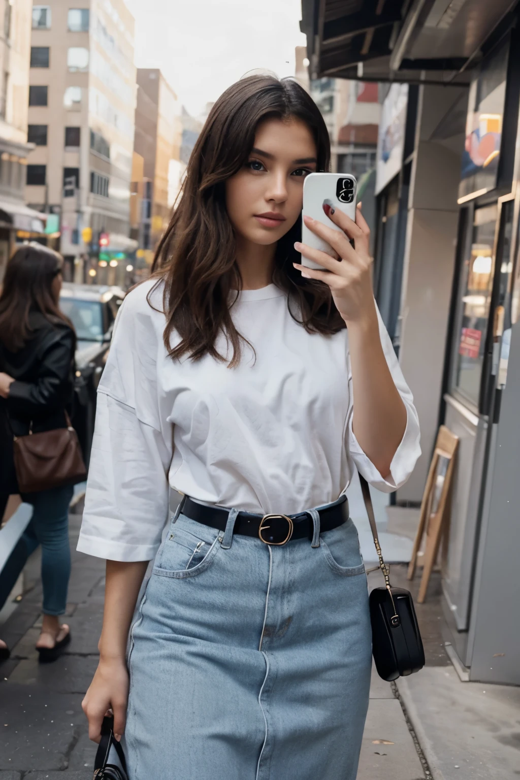 model posing with an iphone case : wide angle shot