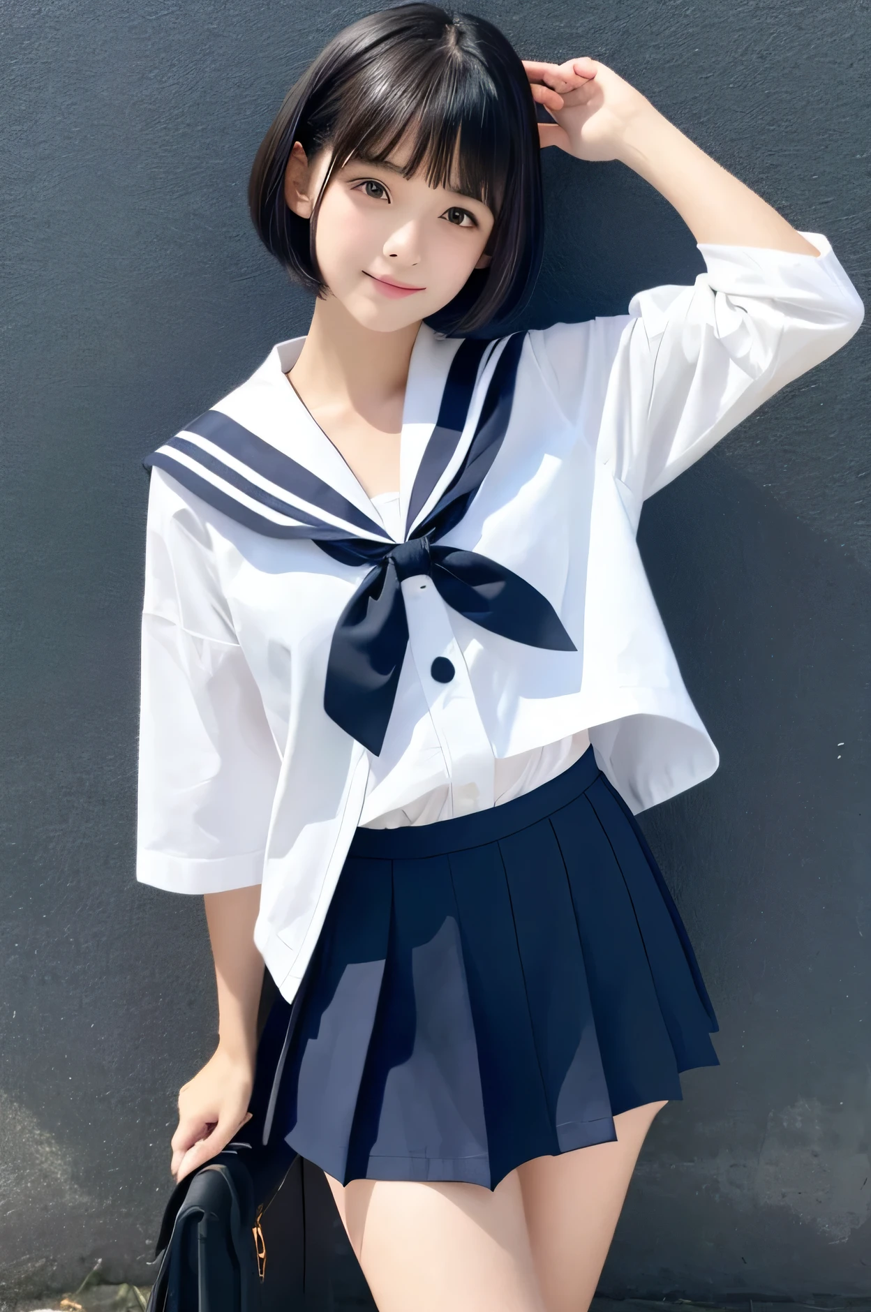 beautiful girl16age、Short black hair、Sailor suit、