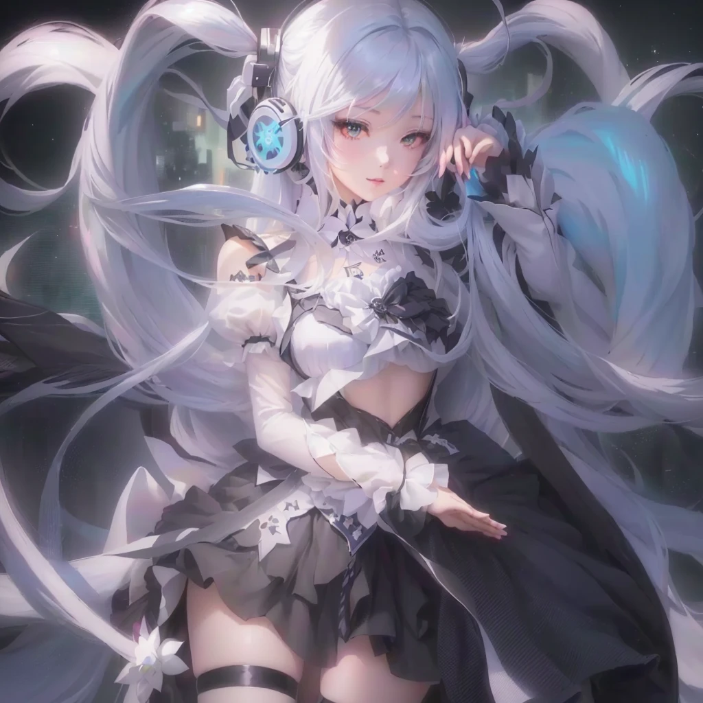 Anime girl with long white hair and black dress poses for photo, Nightcore, by Shimo, Best anime 4k konachan wallpaper, Miku, Zerochan Art, portrait of hatsune Miku, hatsune Miku portrait, Digital art on Pixiv, Anime Art Wallpapers 8K, pixiv Contest Winner, 4k anime wallpaper, HD Anime Wallpaper