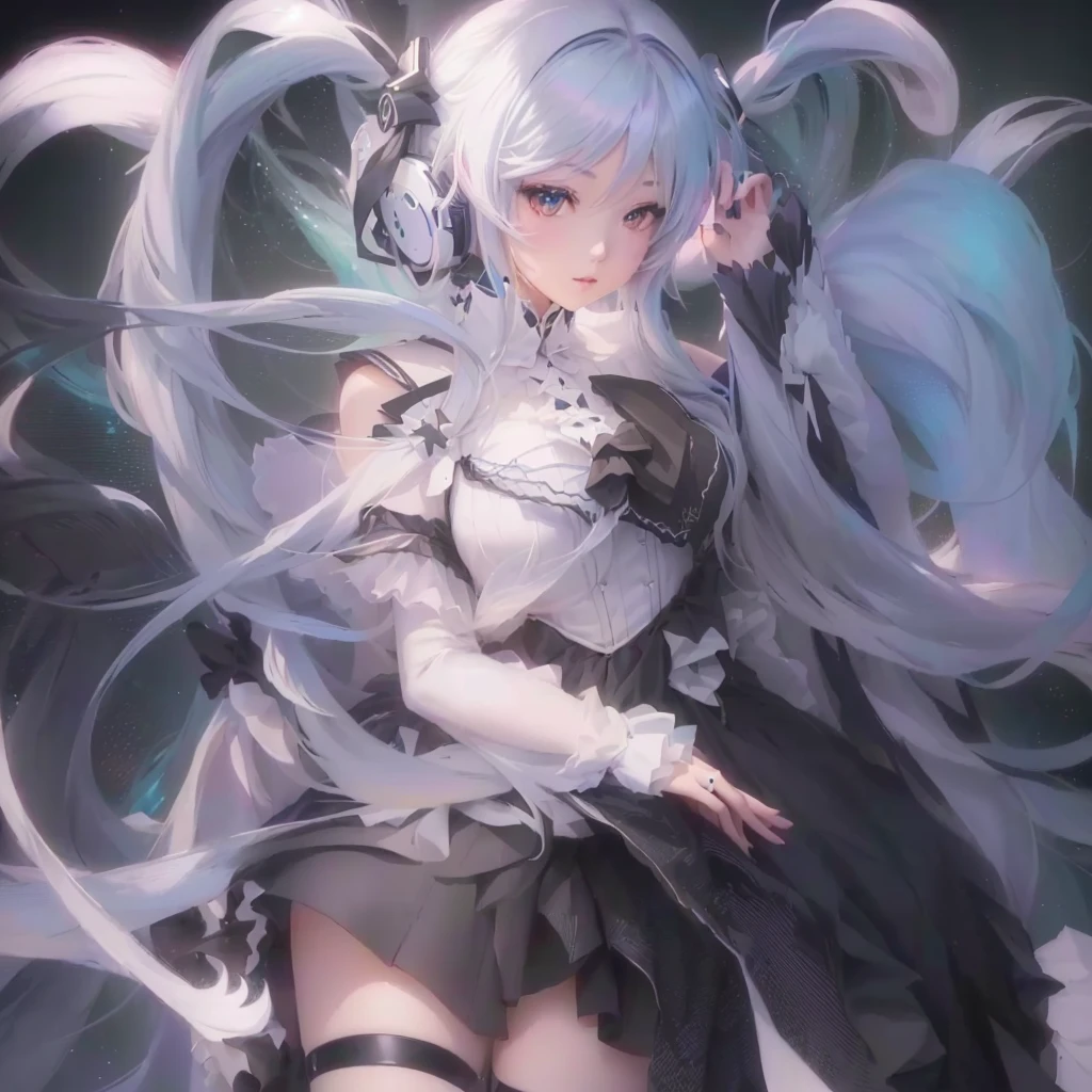 Anime girl with long white hair and black dress poses for photo, Nightcore, by Shimo, Best anime 4k konachan wallpaper, Miku, Zerochan Art, portrait of hatsune Miku, hatsune Miku portrait, Digital art on Pixiv, Anime Art Wallpapers 8K, pixiv Contest Winner, 4k anime wallpaper, HD Anime Wallpaper