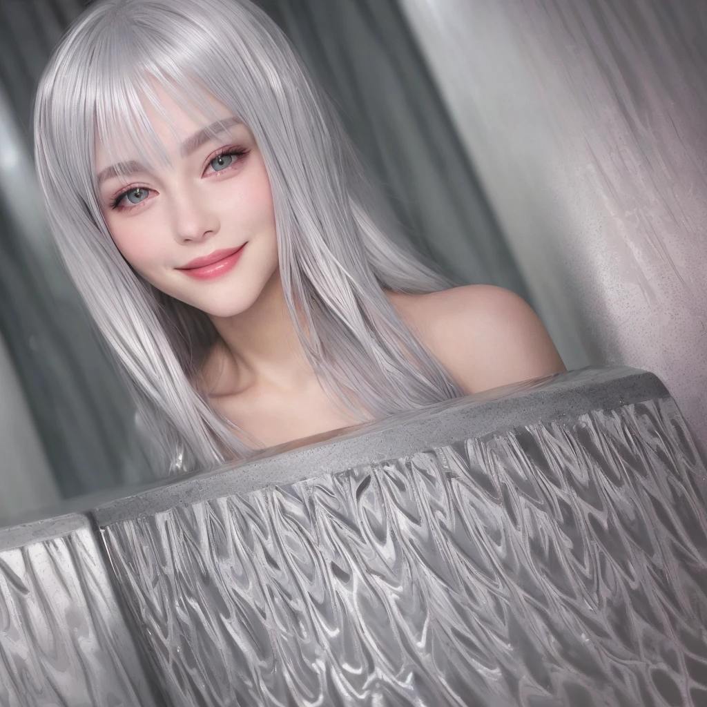Silver Hair Beautiful face like an actress Night Pool smile