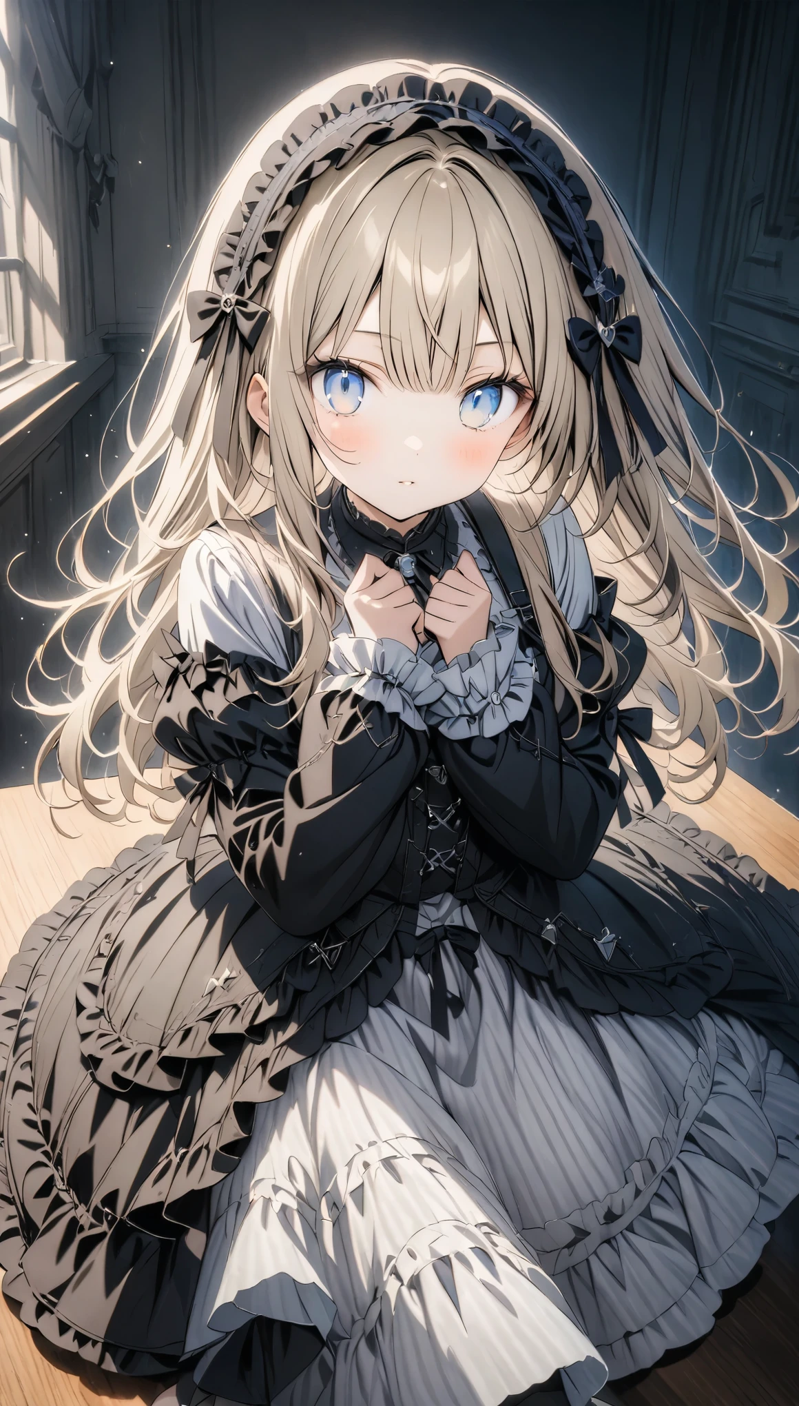 (,)(On the table, Highest quality:1.2), 8k, 85mm, Official Art, Original photo, Absurd, Platinum Blonde, (blue eyes, ta Fashion, Sweet LoliGothic, skirt:1.2), Idol's face, Upper Body, beautiful girl, Gardeniasss, Copenhagen, Short sleeve, Grace, complicated, Gardenias, Looking at the audience, Film Grain, Color Difference, Sharp focus, Face lamp, Dynamic Lighting, Cinema Lighting, Embarrassed expression, (((把skirt卷起来、,)))、Beautiful and perfect legs, Clean and perfect hands