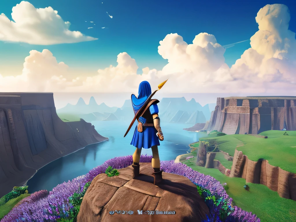 A land of legendary wealth.Fantasy、Dragon Quest style images、A hero holding a sword stands facing backwards、