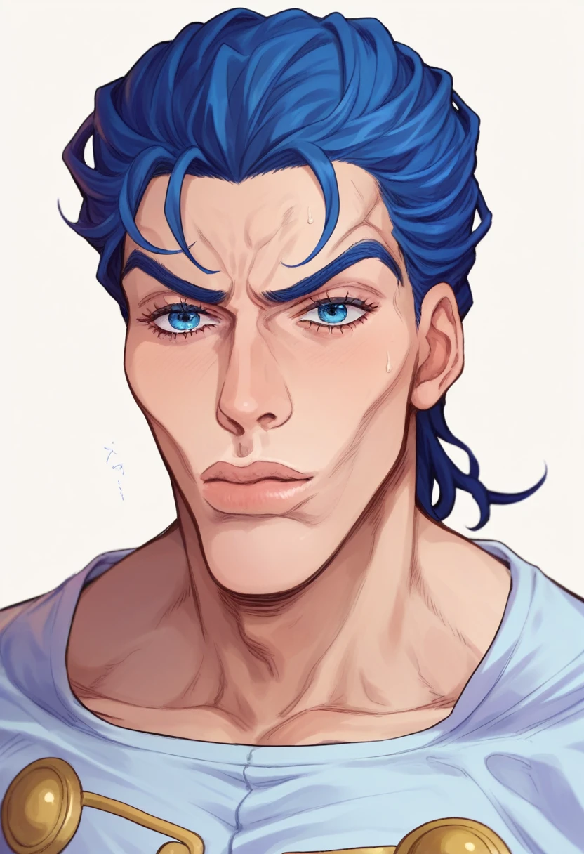 sgnjd\(a\),araki hirohiko (style),blue hair,blue eyes,JoJo, JoJo style, JoJo's Bizarre adventure