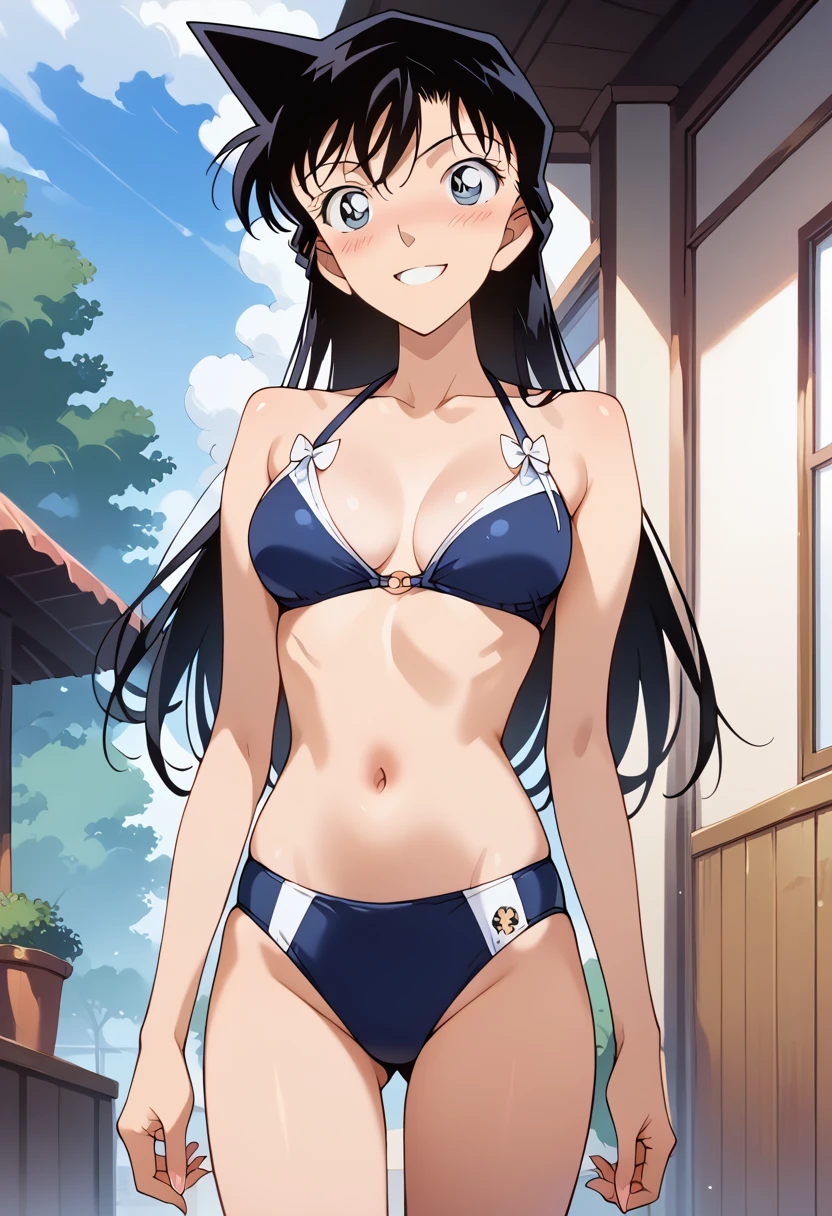 ((masterpiece,High resolution,Highest quality,8k))(Detective Conan,Mouri Ran)(****************,Black Hair,Long Hair,Slender figure)Sexy Swimwear,Almost naked,smile,Embarrassing,blush