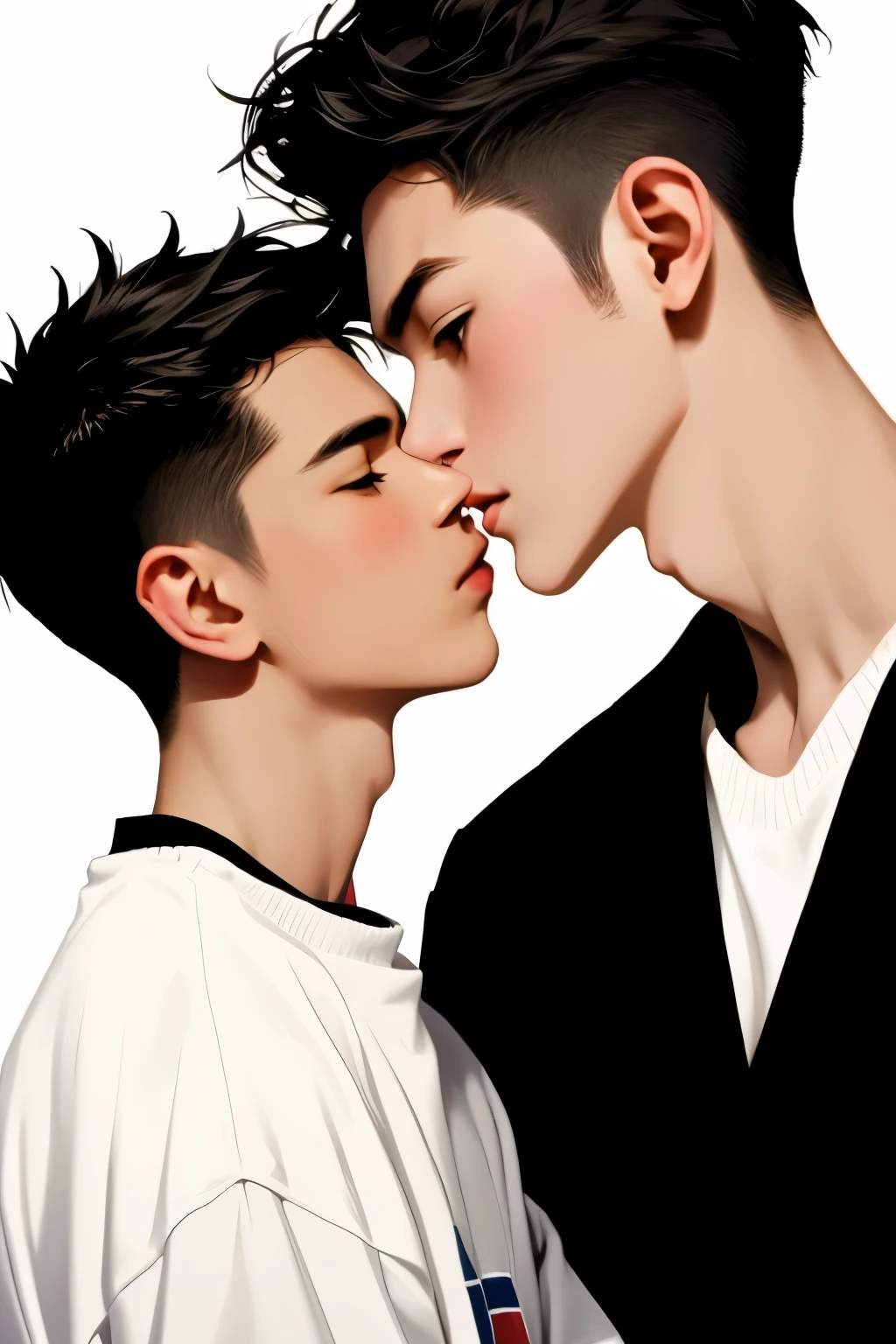 Skinny handsome guy kisses a boy
