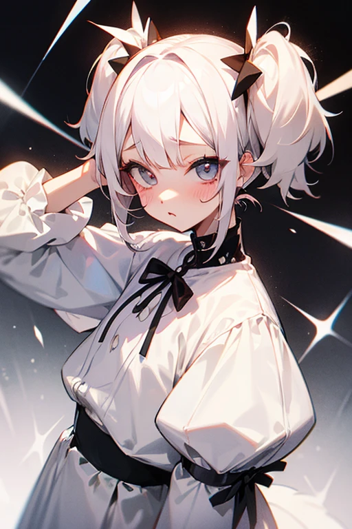 Short white hair, blush, Princess、Punk Fashion、Headbang 2.、White clothes、Twin tails、sharp、