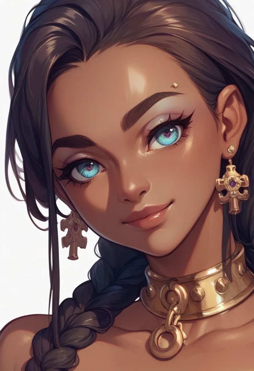 (masterpiece) (best quality) (detailed) (8k) (anime) (sharp focus), 1 female, beautiful face, locks, dark skin