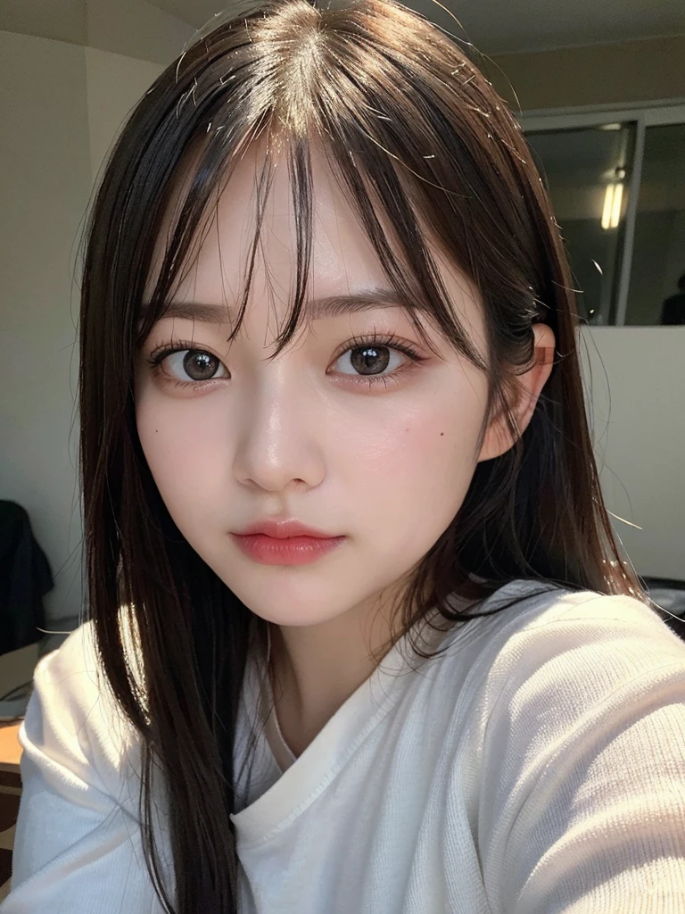 (masterpiece:1.3), (8k, Photorealistic, RAW Photos, Best image quality: 1.4), 23-year-old girl、(Random Hairstyles:1.2)、Super detailed face、Attention to detail、double eyelid、Sharp focus:1.2、Beautiful woman:1.4、Black Hair、Highest quality、masterpiece、Ultra-high resolution、(Photorealistic:1.4)、Highly detailed and professional lighting、Striped shirt、thin、Black long hair、Deadly position、Clear Skin、Random pose、Shiny Hair、Sculpture model pose、Japanese