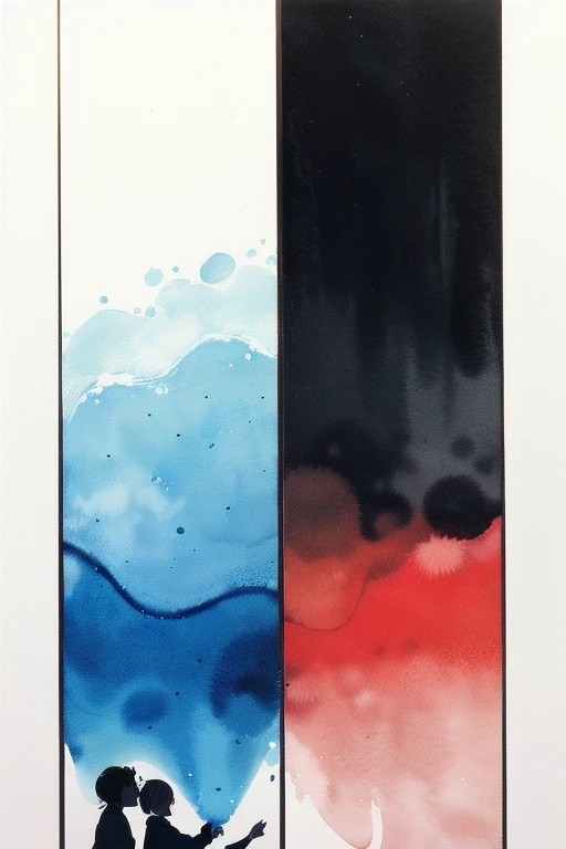(Depth composition) Father and daughter playing catch. This is the last time I played with my father in my memory. It is a precious memory that I will never forget.(Ink on Japanese paper, which tends to bleed easily)(contemporary art like a picture book) (transparent watercolor) (light itself expressed as real) (layers of soft, rich colors) (shades of paint dissolved thinly with water) (deep, delicate colors)