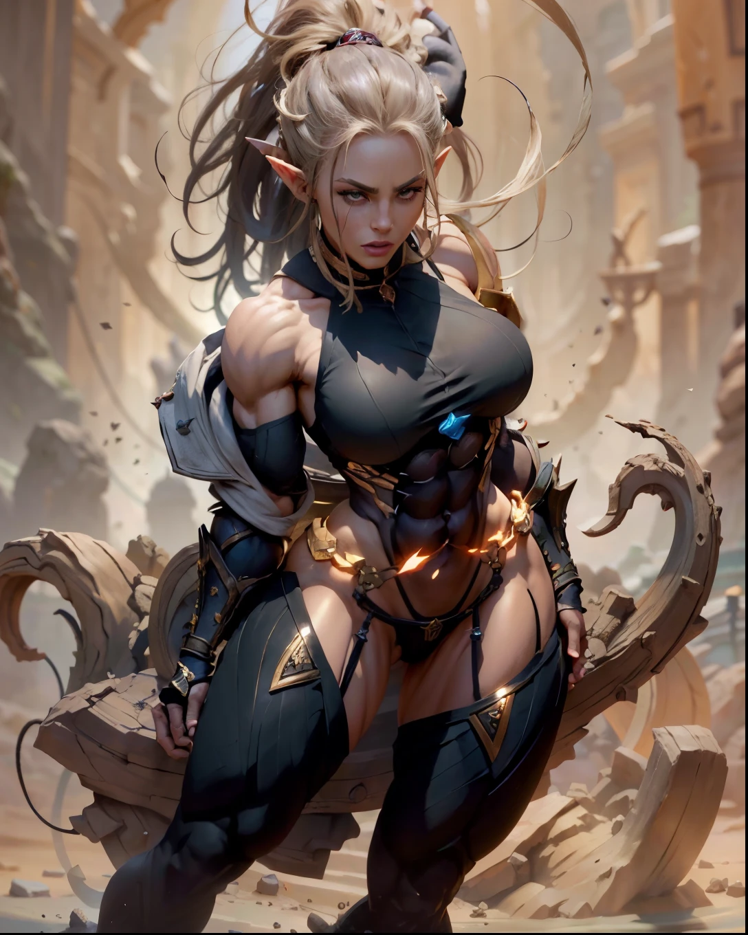 Muscular elf, beautiful body, Bblack hair,anatomical correct,epic fantasy digital art,Masterpiece artwork,8k,High definition resolution, high qualiy,, epic composition,