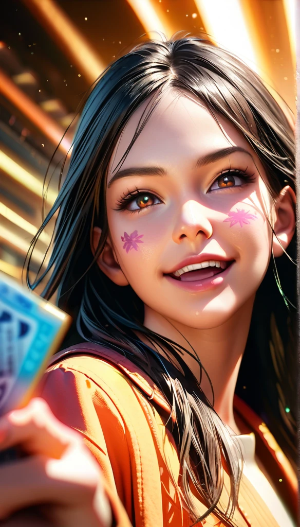 Award-Winning Moment, A woman holding a winning lottery ticket, joyful expression, detailed facial features, photorealistic, extremely detailed, 8k resolution, cinematic dramatic lighting, award-winning portrait style, vibrant rich colors, masterpiece quality