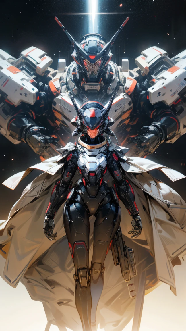 (1 robot、Giant Robot、mecha、massive、huge arms、huge legs、Total length: 28 meters、Precise machine、Fine details、humanoid robot、A bipedal robot、8 heads、In outer space)、Has a laser beam gun、Holding a gun、((32K、Ultra-high resolution、Ultra high definition、super high quality))、Parts Fine details
