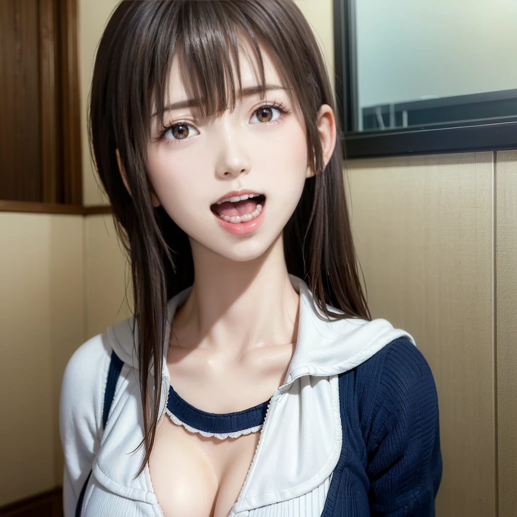 score_9,score_8_superior,score_7_superior,Highest quality,High resolution,masterpiece,(1 Japanese girl,ager),superiorから,View your viewers,Large Breasts,Cleavage,superiorper body,smile+Happy,Realistic lighting,Realistic,Realistic glossy skin,Beautiful attention to detail,Natural fear,Blonde,High Ponytail,Short bangs,(Nipple erection,See through),Sailor suit,Dark Blue Color,White shirt,Long sleeve,((Bukkake,Open your mouth,Stick your tongue out)),(((Cum in mouth,Semen in hair,Face-like))),toilet