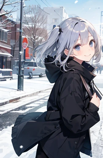 （Cute older sister:1.3）、Long eyelashes、smile,Spring atmosphere、noon、Aggressive、((Strong winds))、Black Pantyhose、snow