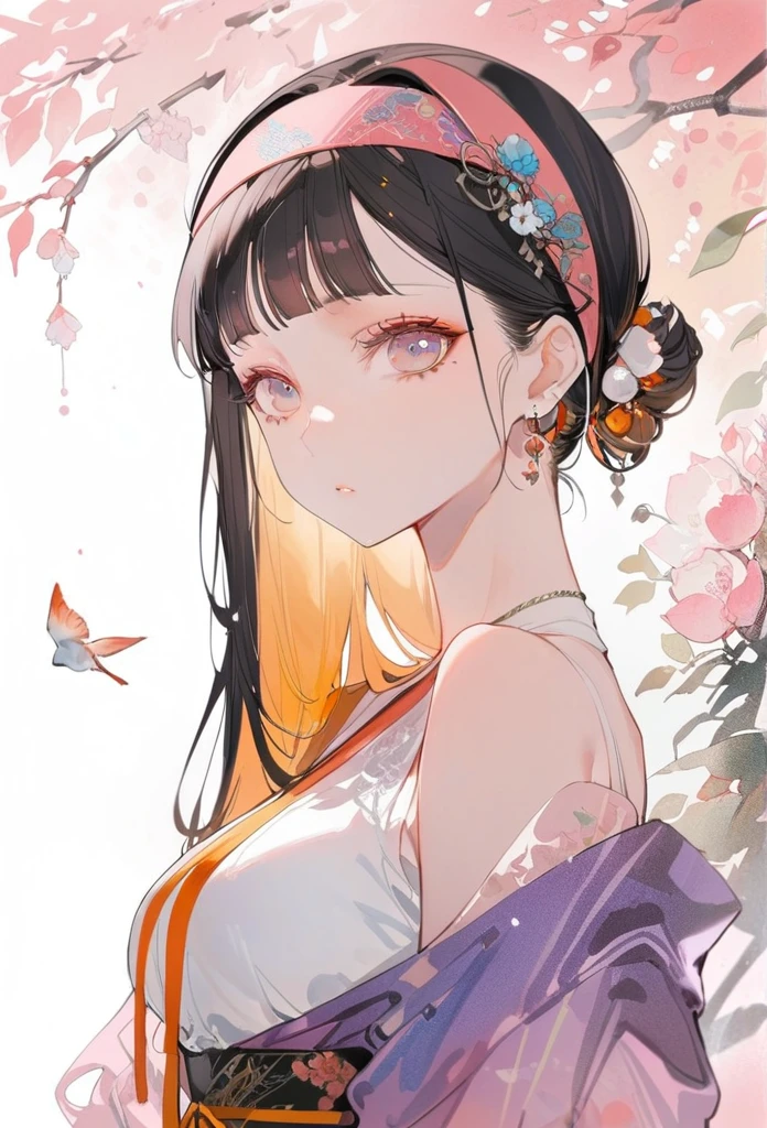 (8K, best quality, masterpiece:1.2),(best quality:1.0), (Ultra-high resolution:1.0), watercolor, A beautiful woman, Shoulder, Headband, author:Agnes cecile, Half-length portrait, Extremely bright design, Soft colors, (ink:1.3), Autumn Lights,