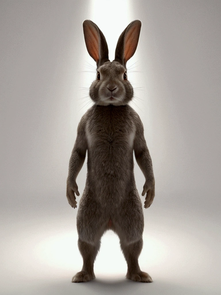Perfect centralization, rabbit (franco)by downey, standing posture, abstract beauty, They are in the center, looking to the camera en, looking to the camera, approaching perfection, sad, Desperation, full body lesbian, put your hand on his head, dynamic, The content is very detailed., seeds, lock focus, 8k, high definition resolution, Lights, Griffiths and Wadim Kashin's Carne body, White background