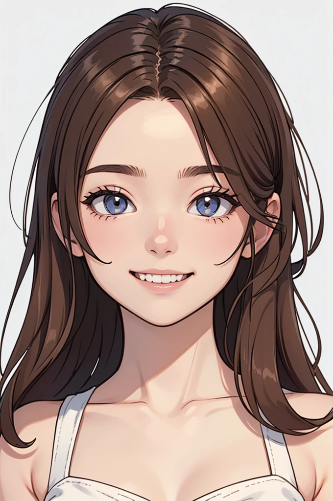(((masterpiece, best quality, ultra highres, 1 girl, solo, no background))), super detailed skin and face and eyes and finger, young delicate girl, cute girl, very cute japanese woman, small breasts:1.5, skinny, light brown hair, white background, very short pixie hair, cowboy shot, Generate with illustrations, Various expressions, Various poses, Please draw the entire character within the frame, ensuring that the head, arms, and legs are not cut off. The background should be simple, with the character positioned centrally, outline, anime, 2d, boyish, smile showing teeth,