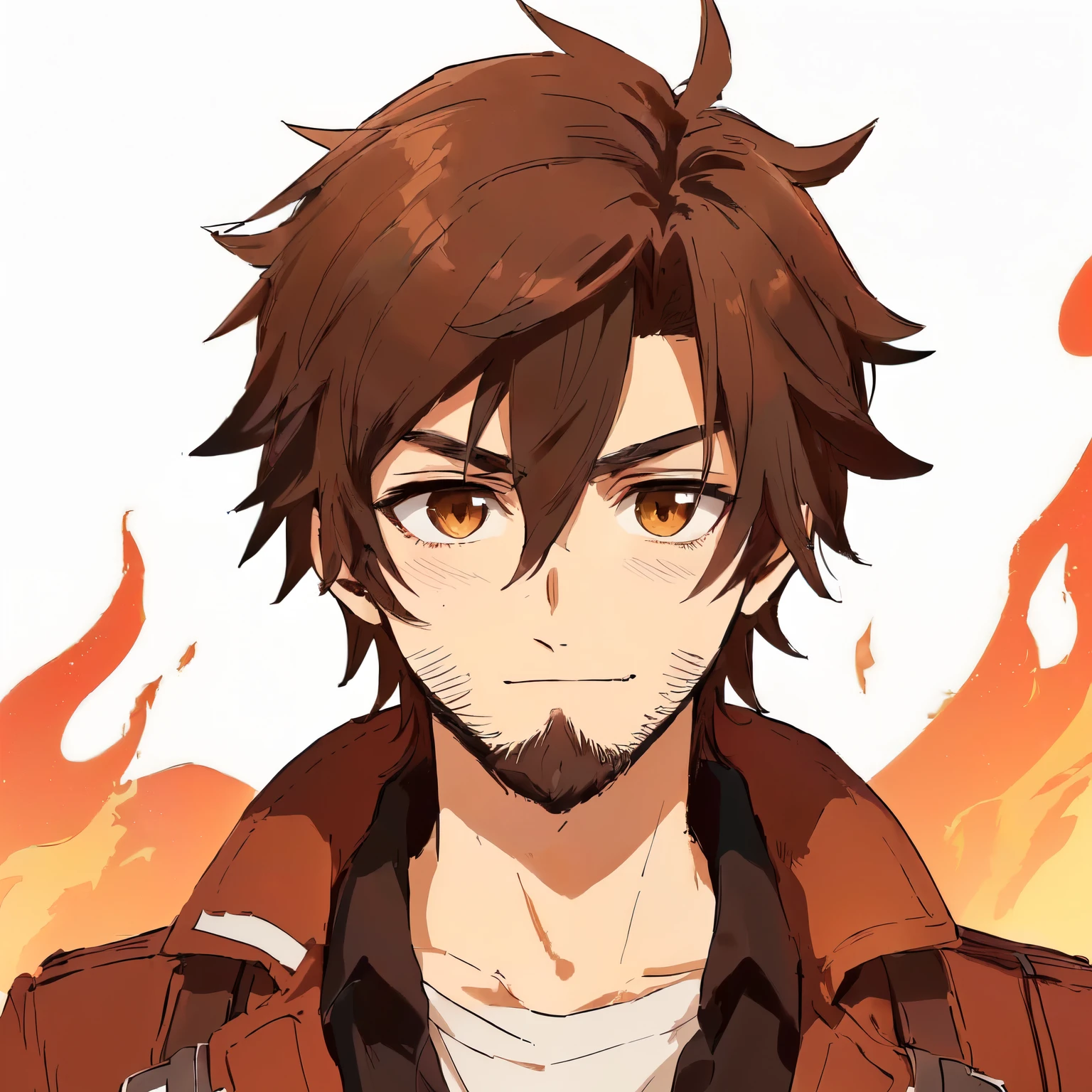 anime - style image of a man with brown hair and beard, Eren Yeager, makoto shinkai ( apex legends ), anime moe art style, portrait of Eren Yeager, makoto, makoto shinka, male anime character, handsome anime man, eren jaeger, tanjiro kamado, anime style character, malicious smile