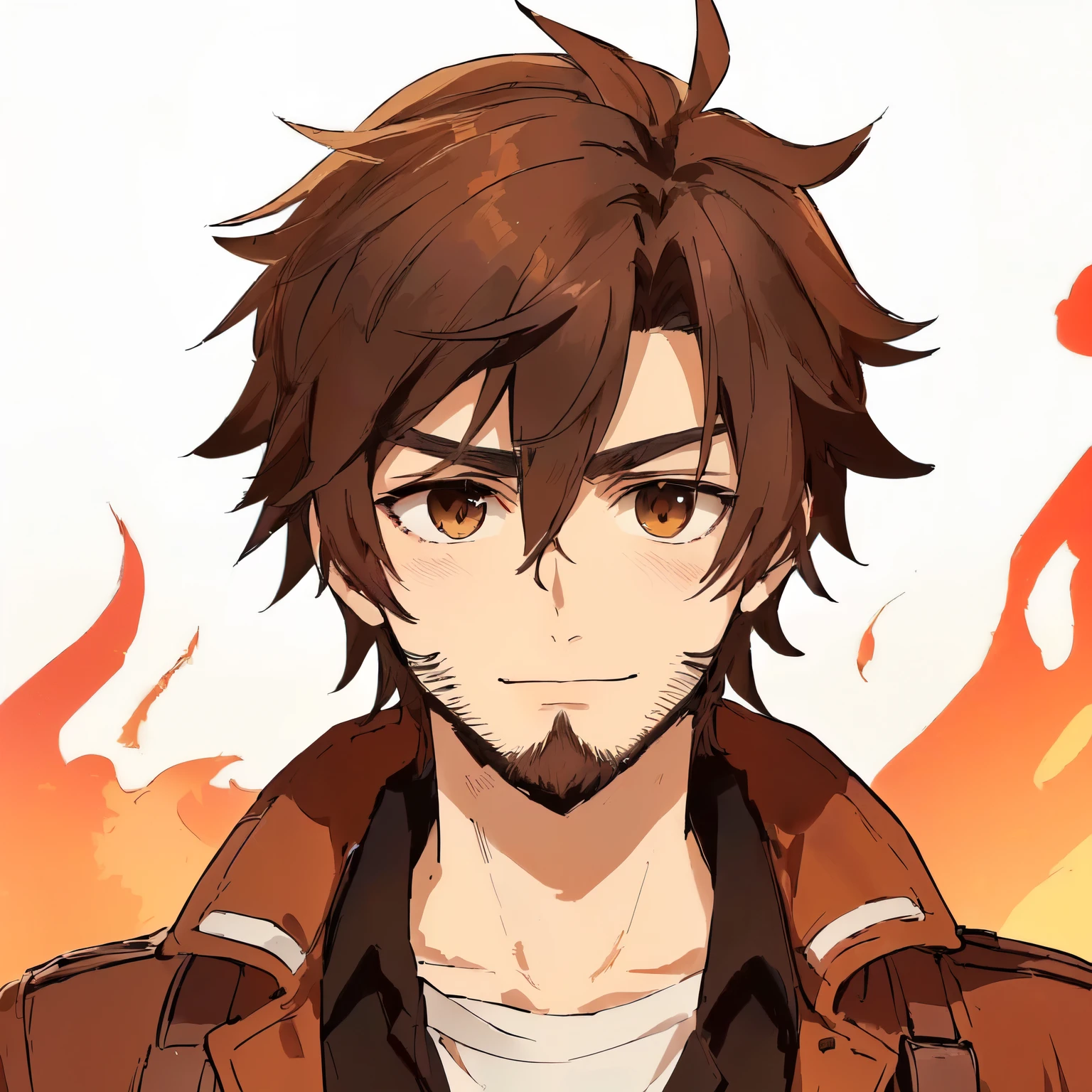 anime - style image of a man with brown hair and beard, Eren Yeager, makoto shinkai ( apex legends ), anime moe art style, portrait of Eren Yeager, makoto, makoto shinka, male anime character, handsome anime man, eren jaeger, tanjiro kamado, anime style character, malicious smile