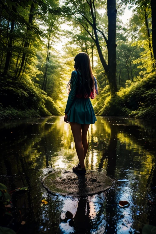 saibosenlin, 1girl, tree, scenery, nature, solo, forest, long hair, fantasy, colorful, glowing, water, bug, butterfly, flower, standing, outdoors, night, from behind, musical note,
Best quality,masterpiece,ultra high res,