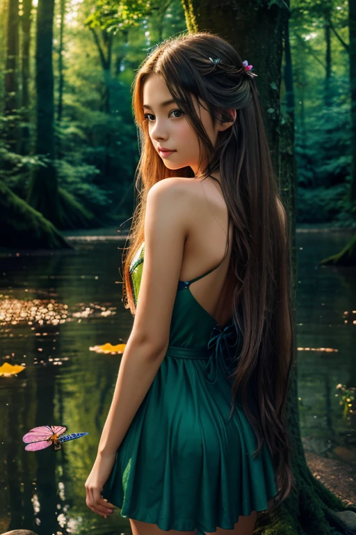 saibosenlin, 1girl, tree, scenery, nature, solo, forest, long hair, fantasy, colorful, glowing, water, bug, butterfly, flower, standing, outdoors, night, from behind, musical note,
Best quality,masterpiece,ultra high res,