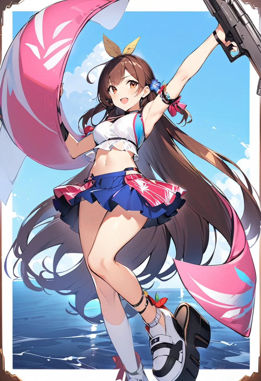 Twin-gun chan、Island Breeze（Kantai Collection）、1 female、solo、Long Hair、chest、Viewer&#39;s perspective、blush、skirt、Blonde、Big Breasts、Simple Background、hair ornaments、Knee socks、gloves、White background、belly button、Hair between the eyeouth closed、underwear、、clavicle、Yellow Eyes、プリーツskirt、hair band、Sailor suit、No sleeve、Elbow Gloves、stripe、白いgloves、ミニskirt、Sailor collar、青いskirt、Crop top、Wet、neckerchief、Side bust、Skin Dentition、High leg、黒いhair band、青いSailor collar、stripeKnee socks、別のchestのサイズ、マイクロskirt、黒いneckerchief、錨のhair ornaments