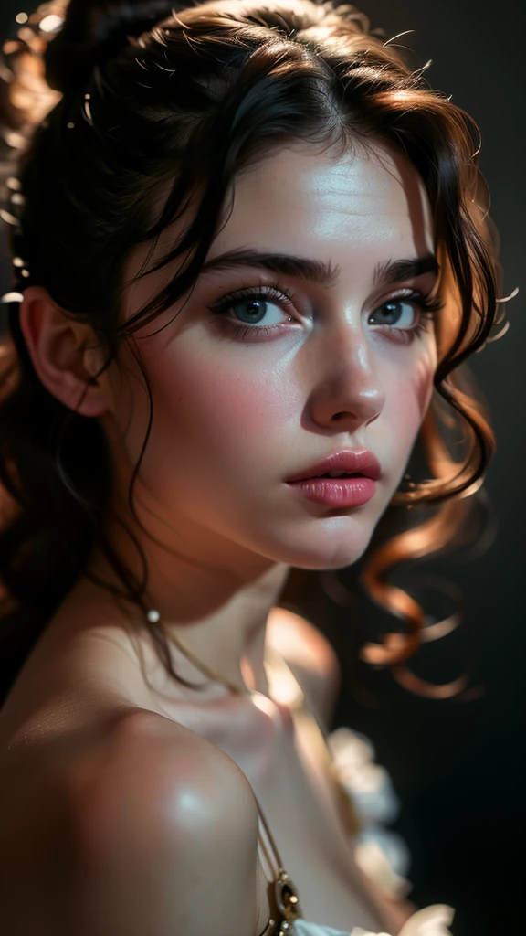 (((ultra realistic))) Photo, masterpiece, top quality, (pale skin), (Ultra detailed face and eyes:1.3), Indian 1 girl, in a beautiful black(goldon embroidery)dress, (Eye makeup, mascara) , (a close up portrait of a beautiful woman with long brown messy bun, curly hair), wearing a black dress, gorgeous detailed face, extremely beautiful delicate features, piercing eyes, luscious lips, flawless skin, stunning portrait, high quality, cinematic lighting, photorealistic, masterpiece, dramatic depth of field, soft elegant expression, elegant and serene, professional portrait photography, beautiful model, gorgeous female portrait, incredible realismof field, bokeh, (special attention to skin detail: 1.2), Detailed leather texture, skin pores. ((side angle portrait, viewing towards the camera)) , ultra detialed, soft elegantly day light:1.2