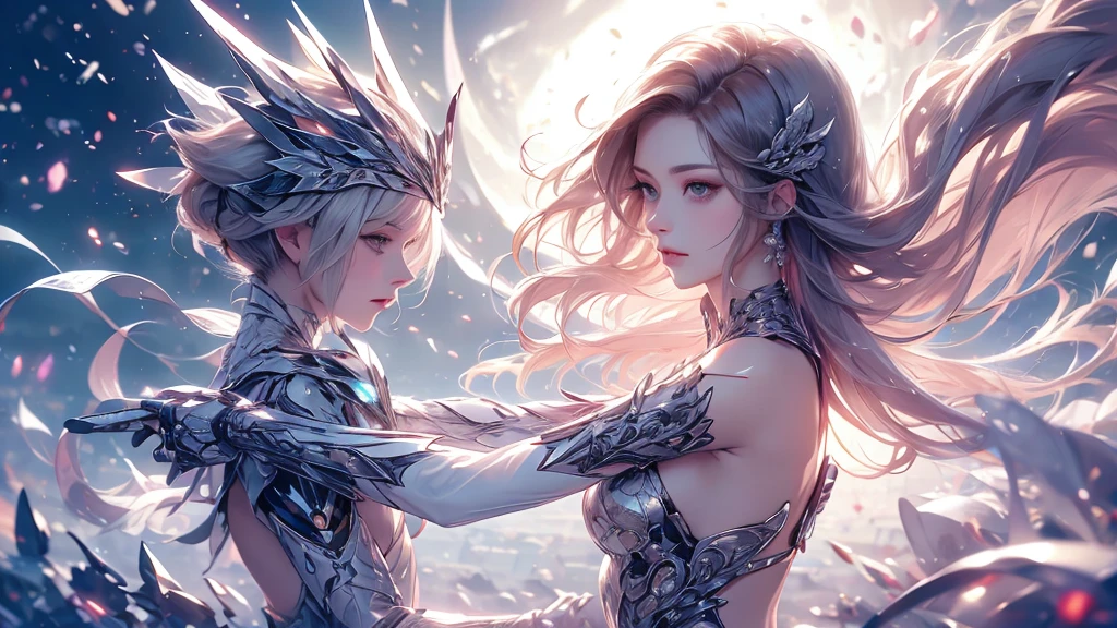 (((Tabletop))), (((Highest quality))), ((Very detailed)), (Very detailed写真), ((Very delicate and beautiful)),(Cute delicate face),here is a digital art of a very futuristic looking female that has armor and armss, One girl, arms, alone, sf, Holding, Holding arms, robot,Beautiful face and eyes, double eyelid,Delicate skin,Slim figure