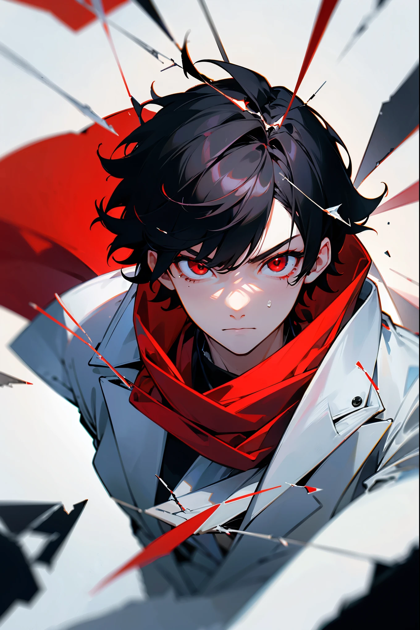 a 13 year old boy, He has short hair, his hair is black on one side and red on the other side,the eyes are gray in color  