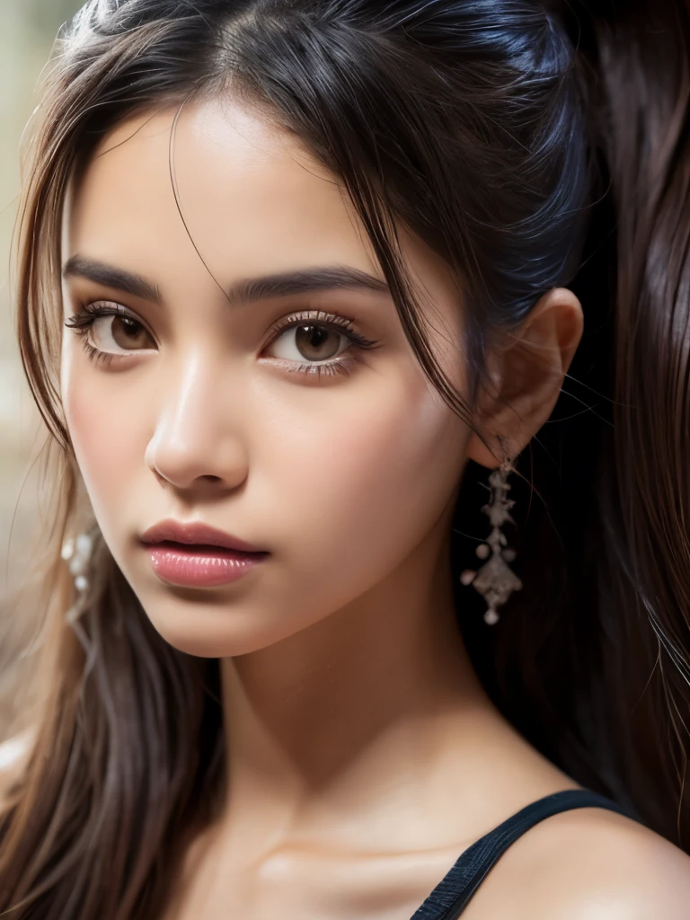 (Pixar Style) Waist-high portrait of a Mexican girl with long hair, Natural skin texture, 8k Texture, High resolution, Complex, Very detailed, Sharp focus, Ultra-detailed