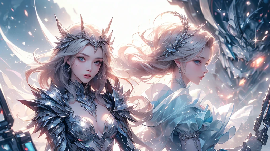 (((Tabletop))), (((Highest quality))), ((Very detailed)), (Very detailed写真), ((Very delicate and beautiful)),(Cute delicate face),here is a digital art of a very futuristic looking female that has armor and armss, One girl, arms, alone, sf, Holding, Holding arms, robot,Beautiful face and eyes, double eyelid,Delicate skin,Slim figure