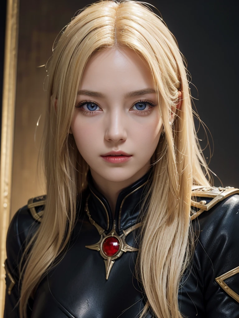 Masterpiece,Best quality,High resolution,8K,((portrait)),((head close-up)),(original photo),(real photo),(digital photo),(very beautiful woman of 28 years old, ,((blonde hair)),((eyes red, devil eyes)), jewelry, beautiful elegant, arrogant, noble and charming,(easy cybernetic combat uniform),(combat girl), photography pose, night, OC render reflection texture