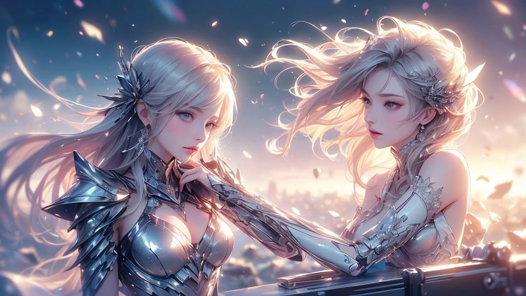 (((Tabletop))), (((Highest quality))), ((Very detailed)), (Very detailed写真), ((Very delicate and beautiful)),(Cute delicate face),here is a digital art of a very futuristic looking female that has armor and armss, One girl, arms, alone, sf, Holding, Holding arms, robot,Beautiful face and eyes, double eyelid,Delicate skin,Slim figure
