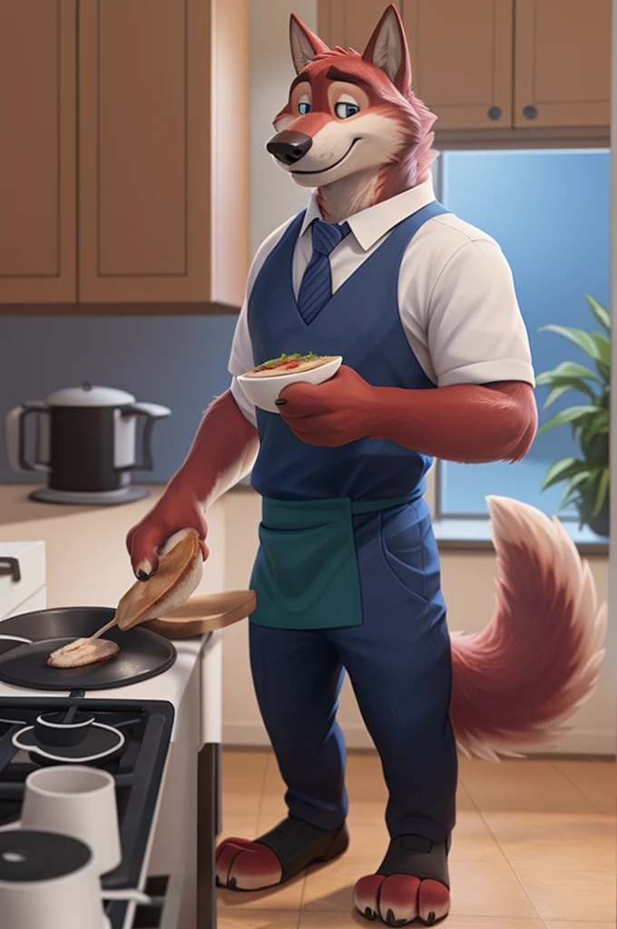 uploaded the e621, beautiful and detailed portrait of a young man from behind (((man)) anthro fox (((man))), kenket, Ross Tran, ruan jia, uploaded to e621, zaush, foxovh, lighting zenematic, beautiful full body portrait of an anthro fox who is cooking in a kitchen and is completely naked except for an apron, back to viewer with rear end clearly visible, tail raised and balls and  visible, explicit