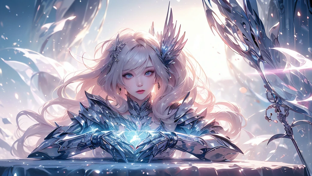 (((Tabletop))), (((Highest quality))), ((Very detailed)), (Very detailed写真), ((Very delicate and beautiful)),(Cute delicate face),here is a digital art of a very futuristic looking female that has armor and armss, One girl, arms, alone, sf, Holding, Holding arms, robot,Beautiful face and eyes, double eyelid,Delicate skin,Slim figure