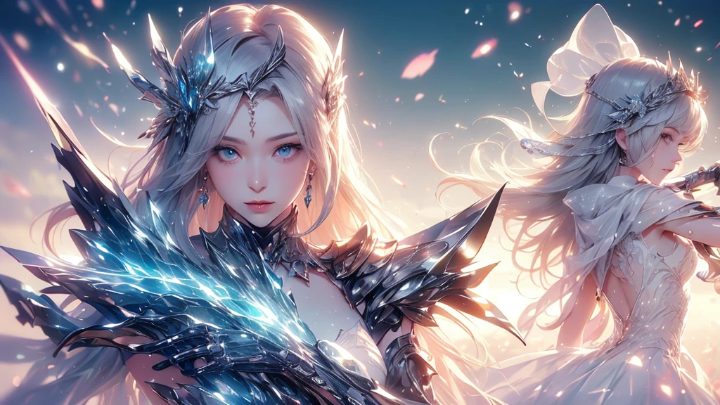 (((Tabletop))), (((Highest quality))), ((Very detailed)), (Very detailed写真), ((Very delicate and beautiful)),(Cute delicate face),here is a digital art of a very futuristic looking female that has armor and armss, One girl, arms, alone, sf, Holding, Holding arms, robot,Beautiful face and eyes, double eyelid,Delicate skin,Slim figure