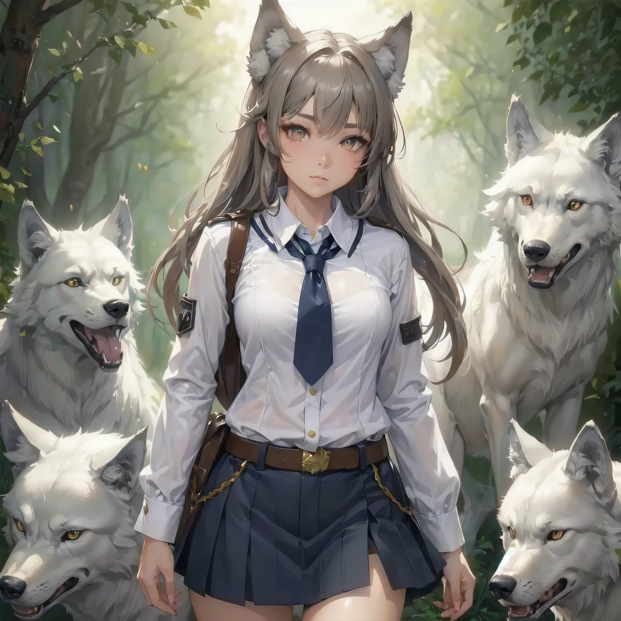 masterpiece, (textured skin), best quality, gorgeous beautiful, (a beautiful girl,wolf ears,wolf tail),detailed clothes,large breasts,narrow waist,, (beautiful face), cinematic lighting, (fantasy anime art ),