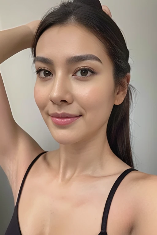 (Highest quality:1.2),(Perfect Beautiful Face 1.2),(Perfect and beautiful posture:1.2),(Attractive female wrestlers:1.2),Big and ample breasts,Black hair ponytail,sports bra too small,(Face close-up:1.2),(Abnormal sweating:1.2),best quality real texture skin,Clear Eyes,Looking into the camera,Kiss the camera,((Cleavage,I sweat a lot in my armpits))Smooth underarm skin,