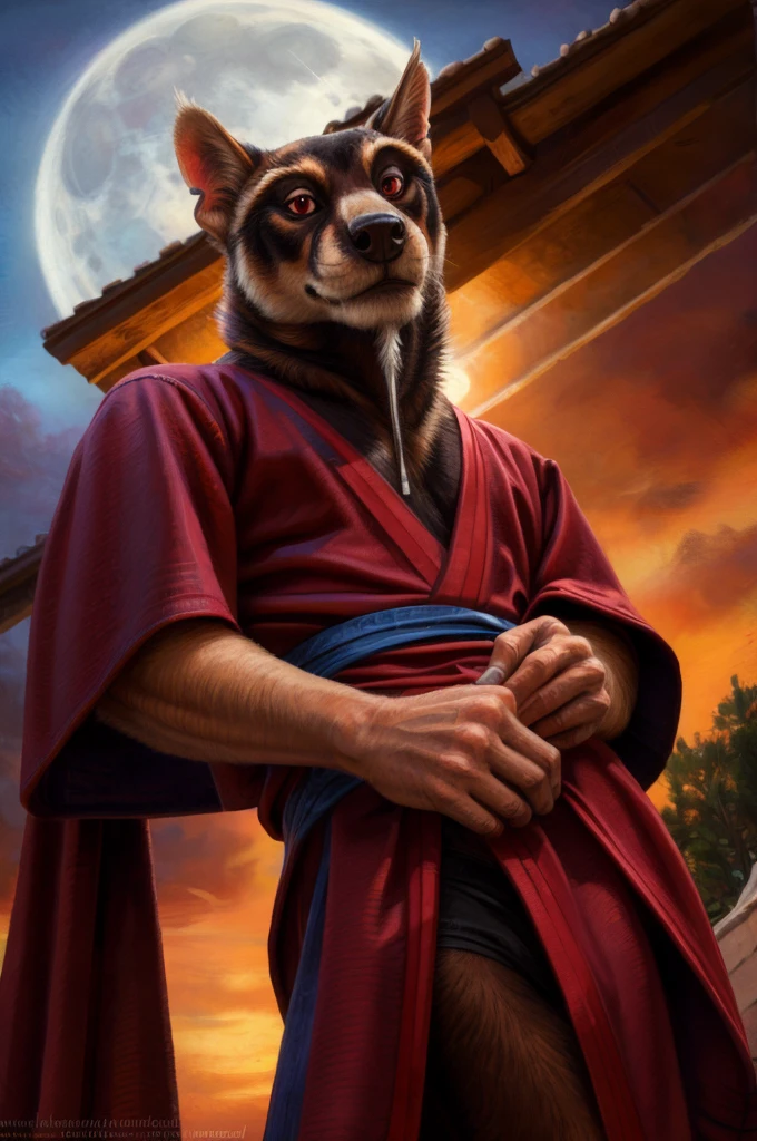 low angle view,
standing, evening, Moonlight, dress, kimono, red kimono, cola de instalment, Red eyes, goatee, brown body, White skin, black fur, sales, safe,
(master sliver:1.2), looking at the viewer, Front view, Alone,  black briefs , massive lump,
BREAK,
by bruteandbrawn, by personals, by Kenket, (Intricate, High detail, film photography, soft focus, RAW candid cinema,
photorealism, realist, photorealist, analog style, subsurface dispersion,
masterpiece, Best Quality, ultra realist, 8k)