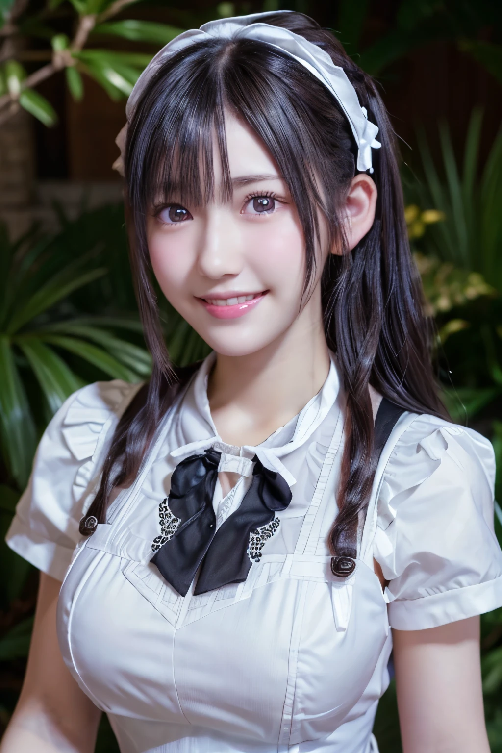 1 girl, Super cute, wonderful face and eyes, (beautiful nice smile), (Highly detailed beautiful face), bright and shiny lips, please keep looking at me, super beautiful, (highest quality:1.4), (hyper quality), (super detailed), (surreal), real skin texture, Highly detailed CG integrated 8k wallpaper, RAW photo, professional photos, cinematic lighting、(((Maid clothes)))