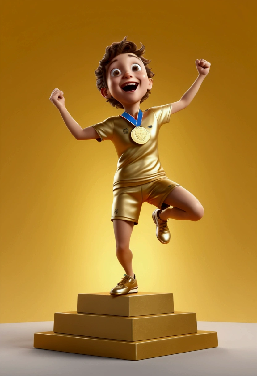 (Award-Winning Moment, podium, gold medal or trophy), in the style of playful cartoon illustration, realistic, hyper-detailed rendering, interactive media, joyful chaos, full body, award-winning, cinematic still, emotional, vignette, dynamic, vivid, (masterpiece, best quality, photorealistic, Professional, perfect composition, very aesthetic, absurdres, ultra-detailed, intricate details:1.3)