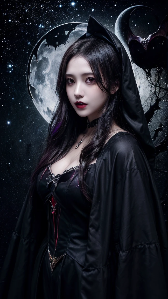(Highest quality,high resolution:1.2),(dark,threatens:1.1),(unfortunate:1.1), (Meaning of the devil:1.5),(dark horror theme:1.5),(Thriller:1.5),(Inspiration from Stephen King:1.5),(แฟนตาซีdark:1.5), (Ink and watercolor:1.5), (black and white:1.5), (ominous landscapes:1.5),(Countless stars flew towards the audience.:1.5),(go bankrupt:1.5),(go bankrupt village:1.5),(1800:1.5), (go bankrupt theme:1.5),(there&#39;There&#39;s a lot of dust.:1.5),(depression:1.5),(Dirt roads:1.5),(nonsense:1.5),(amazing:1.5),(Highest quality:1.5),(Masterpiece:1.5),full length,Quartz Lepidolite Woman in a Red Dress, (powerful shape:1.1、big breasts、glasses) 、 ((((Round glasses)))),(((big breasts)))、,(((Twisting angle,Flaming Crown:1.1)))beautiful face,Please raise your eyebrows.,Take the whole body,ominous landscape,Chrysocolla fluorite atmosphere,art：Simon Stahlenhag,Nicola Samori,(((Wangesi Mutu))),Main color,in the city,very detailed,Masterpiece,complicated details,fade away,eyes very detailed, See Apartment Detail,4K resolution,to be born, Nikon Z9,scary city,full length,evil ghost, Winnie the PoOh Rainbow,complicated details,Yunnan&#39;s Stone Forest, China,very detailedな, realistic,, The atmosphere is creepy.,  spiritual being, Horrifyingly beautiful, Phantom numbers, SWIRLING FOG, Supernatural Existence, Demon's Realm, shadowのような形, Whispers like a ghost, Insidious aura, Heart of a Goth Maiden, Very dark shade.Her eyes., Like glittering feathers in a starless haze.,A symphony of hopelessness in their eyes.Her Godfather Snaps, Mysterious cemetery,Think about it., The root of her sorrow.Black hair fluttering in the moonlight.,She weaves hopelessness into her dreams..Oh, her soul, shadow&#39;embrace,
take me to space.Each step of Kelhudelgoring, She summons darkness,dance of emptiness, (A beautiful, high-ranking female vampire wizard.: 1.7), (2つの thick, length, The vampire&#39;s sharp teeth protruded from its lips.: 1.7), (Wear a wizard&#39;black hat: 1.6), (A completely black, intricately decorated robe.: 1.6), (An intricately decorated robe, although it is damaged and fade away: 1.5), hyper max, anime style, Amazing oil paintings, 超realisticな, Realistic digital illustrations are