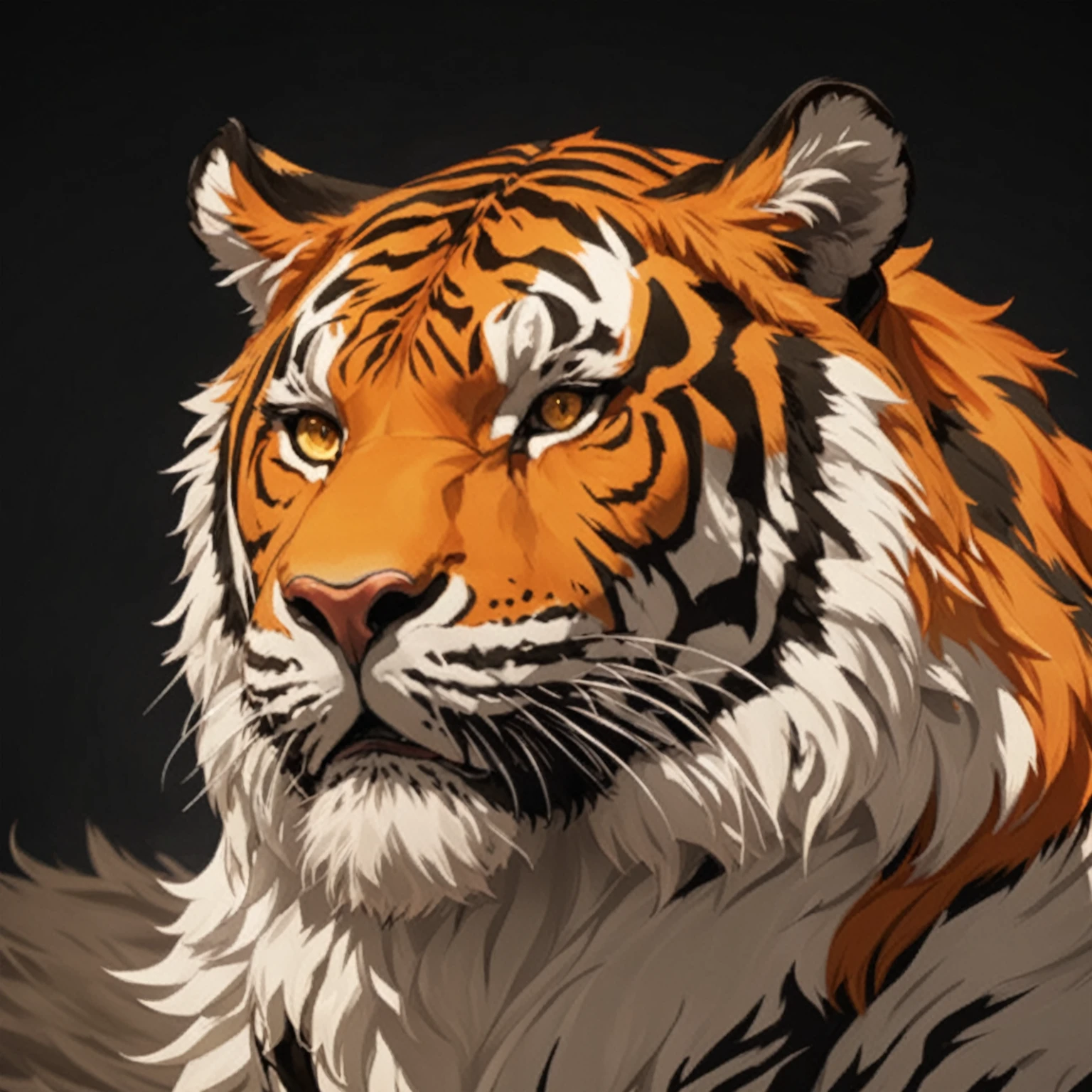 Tigerman, White Main Fur,Strong attitude,stand calmly,heroic posture,A perfect masterpiece,Various facial details,distance perspective,specific description,masterpiece,CG,(golden eyes),black and white pattern,Crimson tail,General,heroic posture,Tiger,black and white fur,specific facial details,((middle aged)),(Face focus),(16K),HD,black and white bell ,beard,(Noodles), Solo, (Black and White hair),Strong,muscle,(High resolution:1.3),(Standing in the room),(close up),(Detailed face:1.5),Perfect details,,(facial detail depiction:1.5),(Zoom in on face:1.5),(White Noodles:1.2),(Black Beard:1.3),(white face;1.6),white body, futuristic sci-fi aesthetic, black cape, armored black gauntlet
