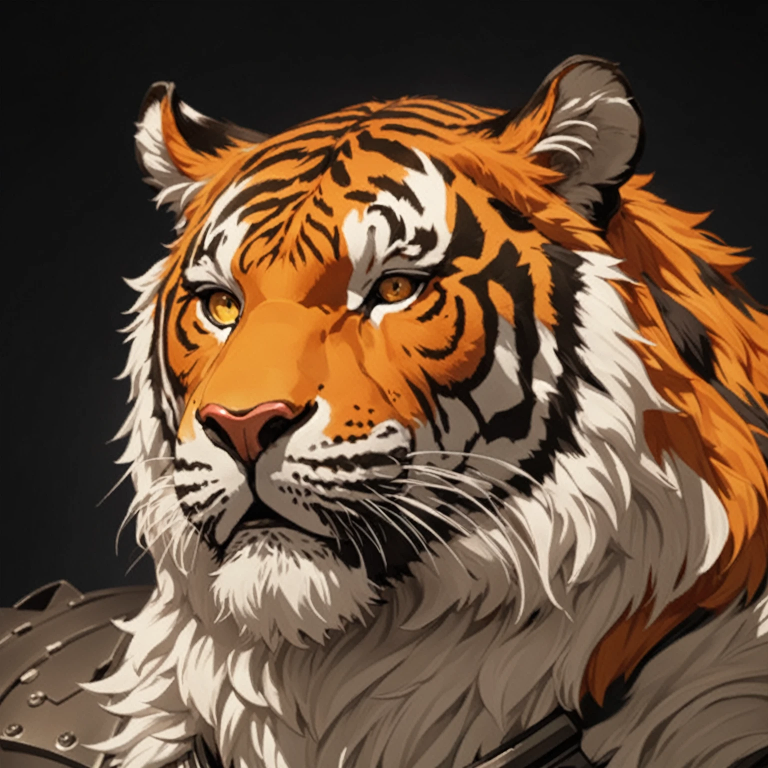 Tigerman, White Main Fur,Strong attitude,stand calmly,heroic posture,A perfect masterpiece,Various facial details,distance perspective,specific description,masterpiece,CG,(golden eyes),black and white pattern,Crimson tail,General,heroic posture,Tiger,black and white fur,specific facial details,((middle aged)),(Face focus),(16K),HD,black and white bell ,beard,(Noodles), Solo, (Black and White hair),Strong,muscle,(High resolution:1.3),(Standing in the room),(close up),(Detailed face:1.5),Perfect details,,(facial detail depiction:1.5),(Zoom in on face:1.5),(White Noodles:1.2),(Black Beard:1.3),(white face;1.6),white body, futuristic sci-fi aesthetic, black cape, armored black gauntlet
